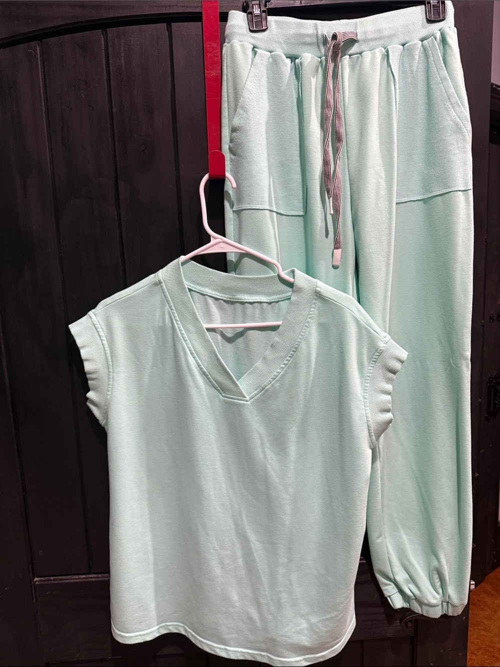 Women's Mint Green V-Neck Jumpsuit Set